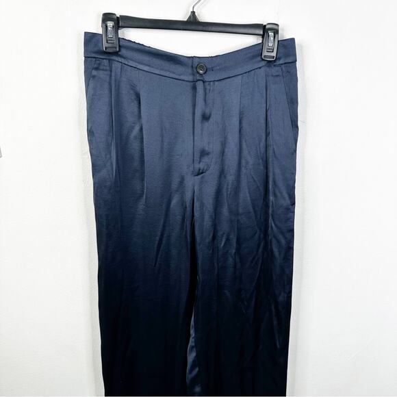 NEW Madewell Drapey Tapered Pleat Satin Blue Relaxed Fit Pants Women's Medium - Picture 4 of 11